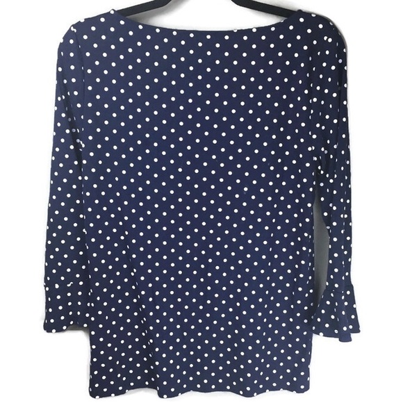 LRL Ralph Lauren Polka Dot Bell Sleeve Boatneck Navy Top Size Large - Picture 3 of 9